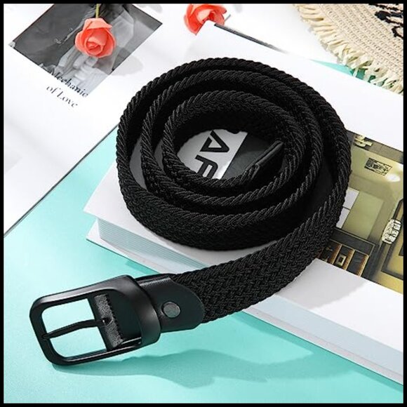 Braided Stretch Woven Fabric Belt for Jeans with Alloy Buckle